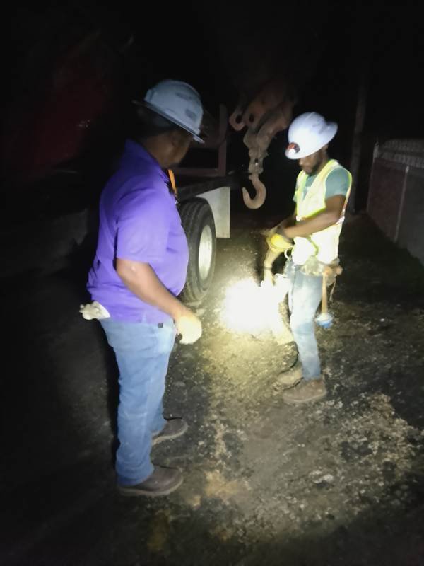 Alcopow crew working at night during Hurricane Melissa restoration